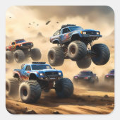 Monstertrucks racen in de woestijn, vierkante sticker (Voorkant)