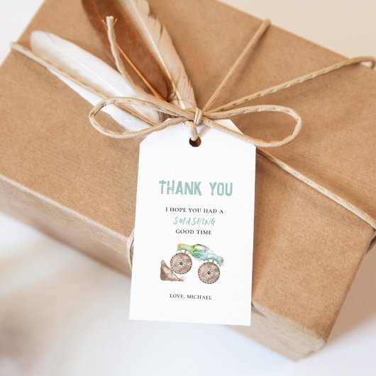 Monstertrucks verjaardagscadeautag cadeaulabel