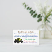 Monstervrachtwagen cartoon illustratie visitekaartje (Staand voorkant)