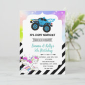 Monstervrachtwagen en éénpartijenuitnodiging kaart (Staand voorkant)