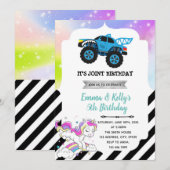 Monstervrachtwagen en éénpartijenuitnodiging kaart (Voorkant / Achterkant)