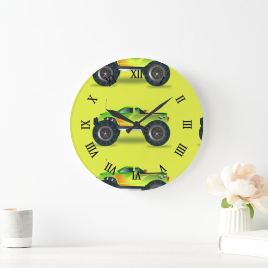 Monstervrachtwagen op kalkgroen grote klok (Huis)