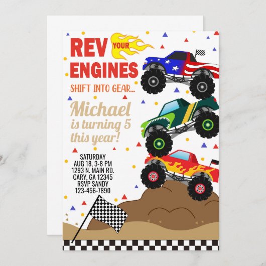 Monstervrachtwagens, verjaardagsuitnodiging. kaart (Voorkant / Achterkant)