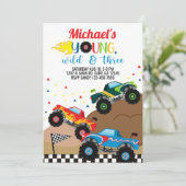 Monstervrachtwagens verjaardagsuitnodiging kaart (Staand voorkant)