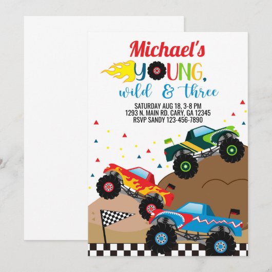 Monstervrachtwagens verjaardagsuitnodiging kaart (Voorkant / Achterkant)