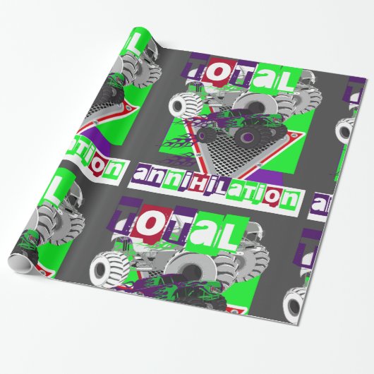 monsterwagen kinder harde kern cadeaupapier (Uitgerold)