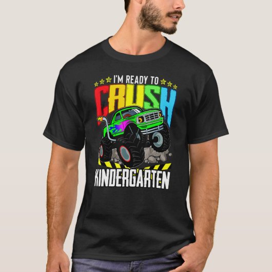 Monsterwagen klaar om de kindertuin terug te breng t-shirt (Voorkant)