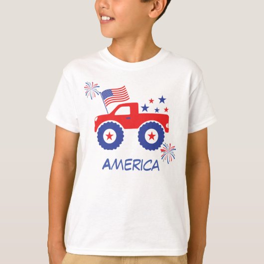 Monsterwagen met Amerikaanse vlag T-Shirt (Voorkant)