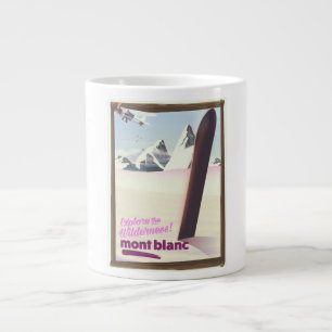 mont blanc sneeuwboarden reisposter. grote koffiekop