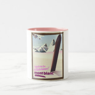 mont blanc sneeuwboarden reisposter. tweekleurige koffiemok
