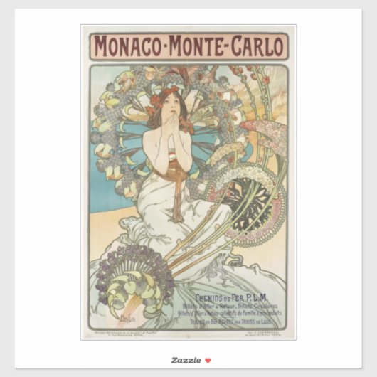  Mont-Carlo Poster door Alphonse Mucha Sticker (Vel)