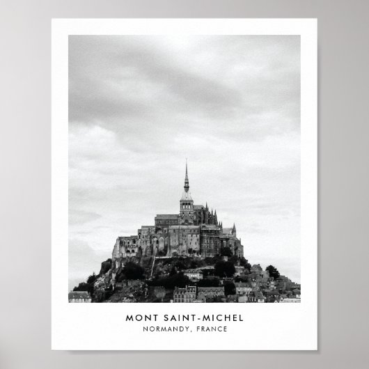 Mont Saint Michel France Black & White Travel Phot Poster (Voorkant)