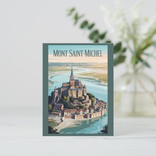 Mont-Saint-Michel France Illustration Travel Art Briefkaart (Staand voorkant)