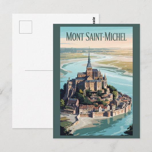 Mont-Saint-Michel France Illustration Travel Art Briefkaart (Voorkant / Achterkant)