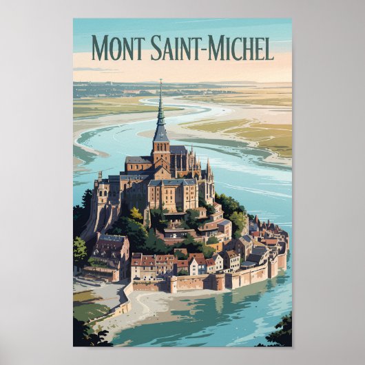 Mont-Saint-Michel France Illustration Travel Art Poster (Voorkant)