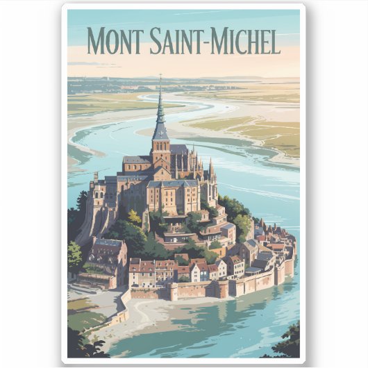 Mont-Saint-Michel France Illustration Travel Art Sticker (Voorkant)