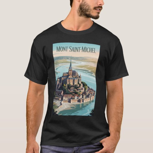Mont-Saint-Michel France Illustration Travel Art T-shirt (Voorkant)