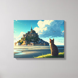 Mont Saint-Michel Frankrijk Reis Kat Canvas Afdruk