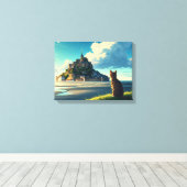 Mont Saint-Michel Frankrijk Reis Kat Canvas Afdruk (Insitu (Houten vloer))
