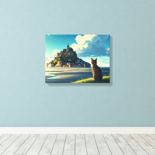 Mont Saint-Michel Frankrijk Reizen Kat Canvas Afdruk (Insitu (Houten vloer))