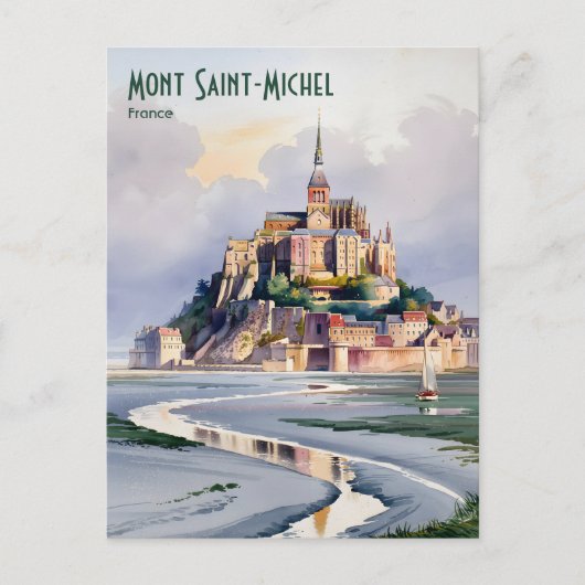 Mont Saint-Michel Frankrijk Reizen  Waterverf Briefkaart (Voorkant)