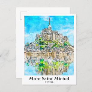 Mont Saint Michel Frankrijk Reizen Waterverf Kunst Briefkaart