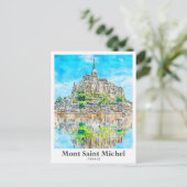 Mont Saint Michel Frankrijk Reizen Waterverf Kunst Briefkaart (Staand voorkant)