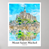 Mont Saint Michel Frankrijk Reizen Waterverf Kunst Poster (Voorkant)