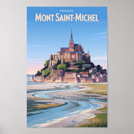 Mont Saint Michel Illustration Travel Art Vintage Poster (Voorkant)