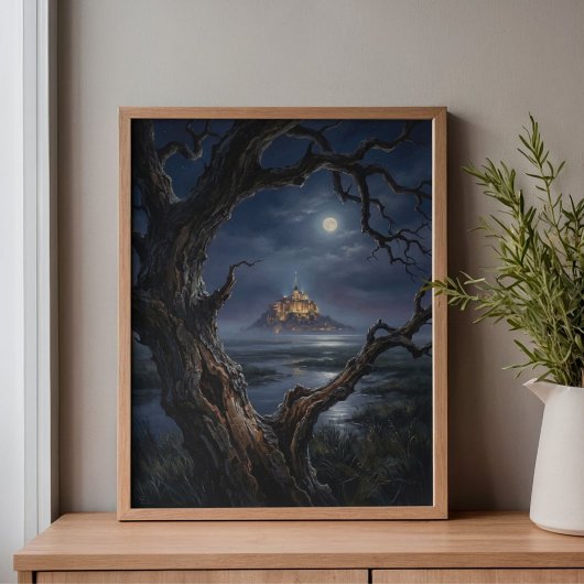 Mont Saint-Michel Moonlit Abbey Art Canvas Afdruk