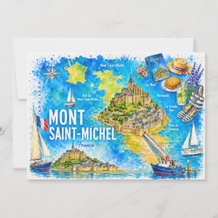 Mont Saint-Michel Normandië Aquarel Ansichtkaart Kaart