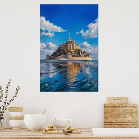 Mont Saint-Michel Olieverfschilderij in Breed Dagl Poster (Keuken)
