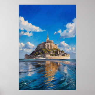 Mont Saint-Michel Olieverfschilderij in Breed Dagl Poster