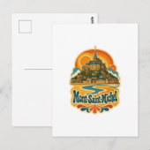 Mont Saint Michel Retro Reisposter Briefkaart (Voorkant / Achterkant)
