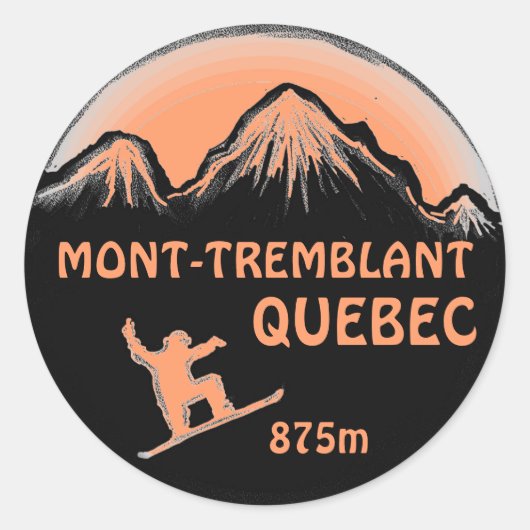 Mont Tremblant Canada perzik snowboard kunst stick Ronde Sticker (Voorkant)