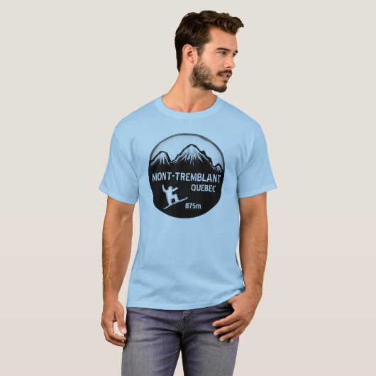 Mont Tremblant Quebec blauw snowboardkunst t-shirt (Voorkant volledig)