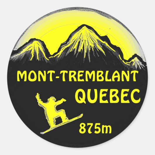 Mont Tremblant Quebec geel snowboard kunst sticker (Voorkant)