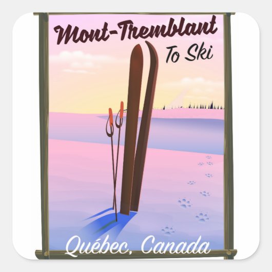 Mont-Tremblant Québec Ski poster. Vierkante Sticker (Voorkant)