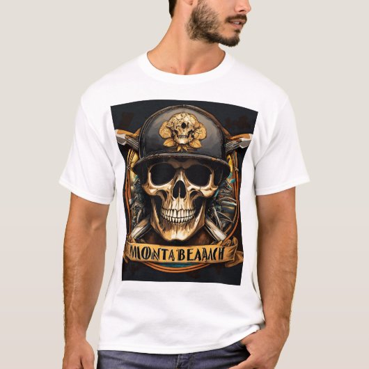 Monta Beach" Ultra-realistisch biker schedel T-shi T-shirt (Voorkant)