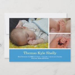 Montage 3 foto blauwe baby geboorteaankondiging aankondiging