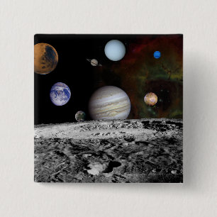 Montage van de planeten en de manen van Jupiter Vierkante Button 5,1 Cm