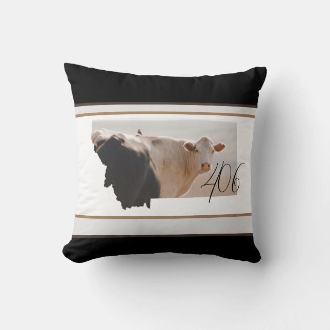 Montana 406 Witte Koe Blauwe Hemel Sierkussen (Voorkant)