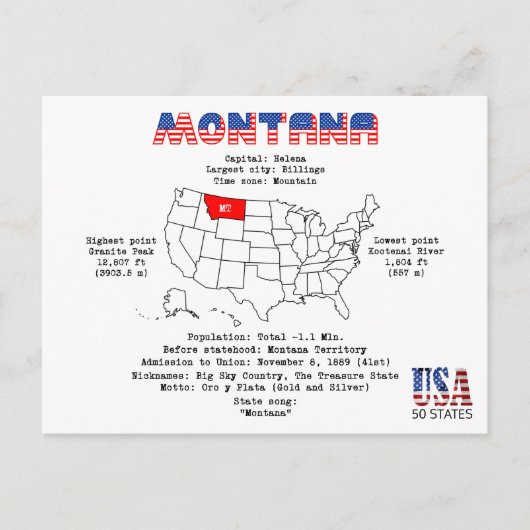 Montana American staat op een kaart en nuttige inf (Voorkant)