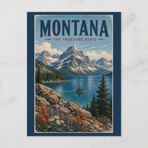 Montana bergen illustratie reis kunst vintage briefkaart
