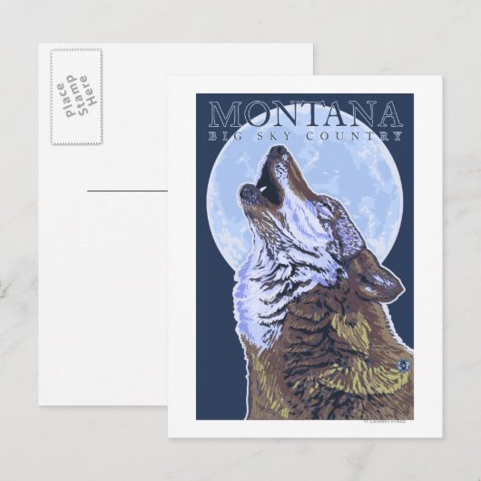 Montana - Big Sky CountryHowling Wolf Briefkaart (Voorkant / Achterkant)