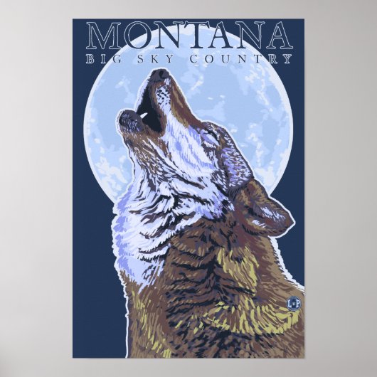Montana - Big Sky CountryHowling Wolf Poster (Voorkant)