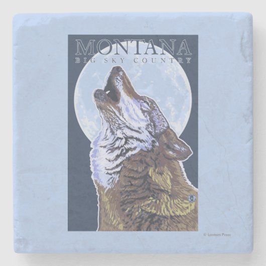Montana - Big Sky CountryHowling Wolf Stenen Onderzetter (Voorkant)