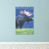 Montana — Big Sky CountryMoose in Moonlight Canvas Afdruk (Insitu (Houten vloer))