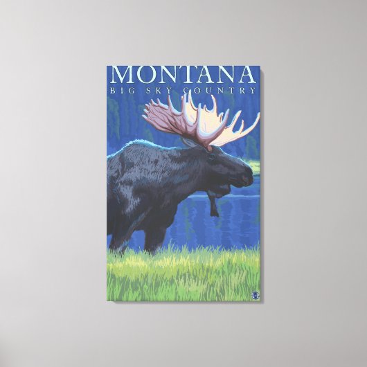 Montana — Big Sky CountryMoose in Moonlight Canvas Afdruk (Voorkant)