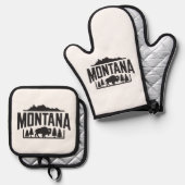Montana bizon ovenhandschoen en pot houder ovenwant & pannenlap set (Voorkant / Achterkant)